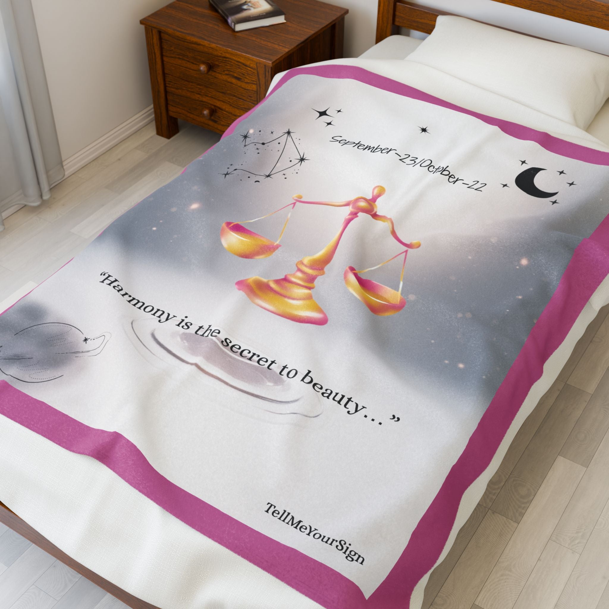 Libra Zodiac Velveteen Plush Blanket – Cozy Astrology Decor for Balance Lovers